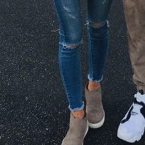 Beige slip on booties